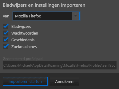 Vivaldi importeren