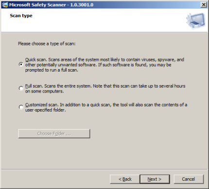 Click Quick Scan, and then click Next.