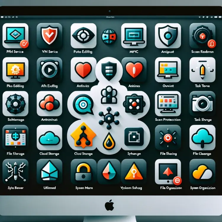 DALL·E 2024-02-11 20.10.23 - Create an image showcasing a collection of icons representing the top free software for Mac in January 2024. The image should include symbols or simpl.webp
