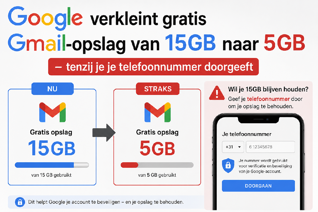 Zonder Telefoon Nummer Maar 5GB van Google