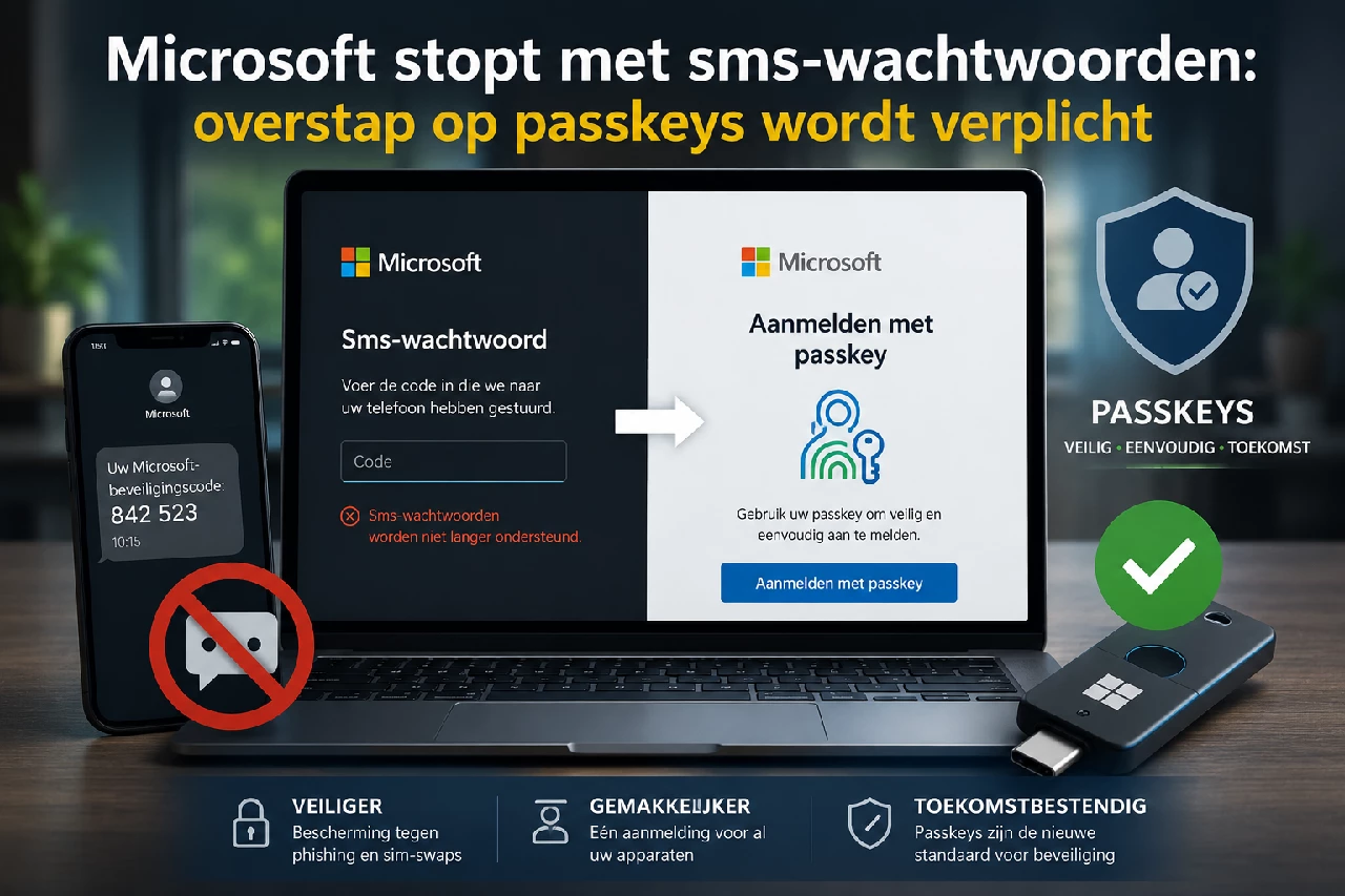 Microsoft stopt met sms-wachtwoorden: overstap op passkeys wordt verplicht