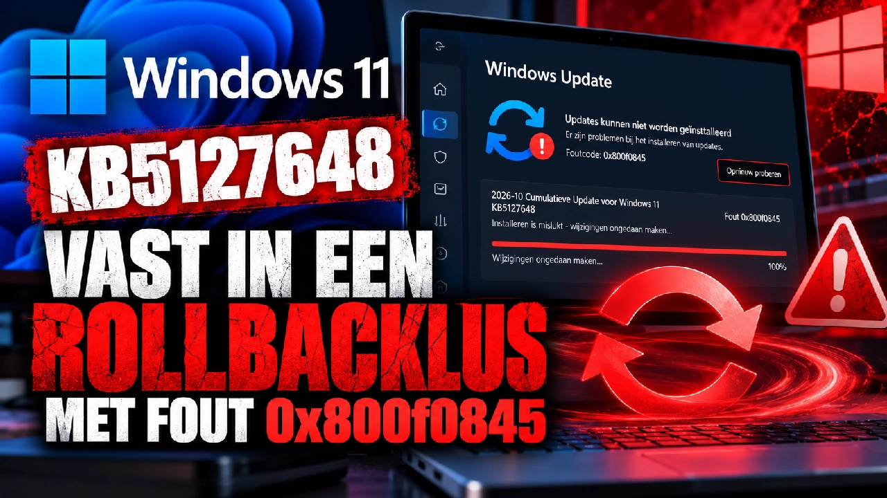 Windows 11 KB5127648 Vast in een Rollbacklus met Fout 0x800f0845